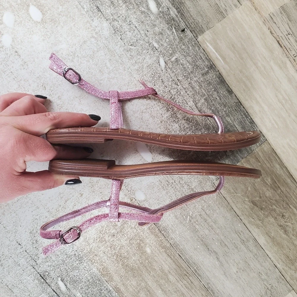 Sam Edelman Gigi Kid Thong Sandal Sz 3 Sparkling Pink Leather Slingback Open Toe